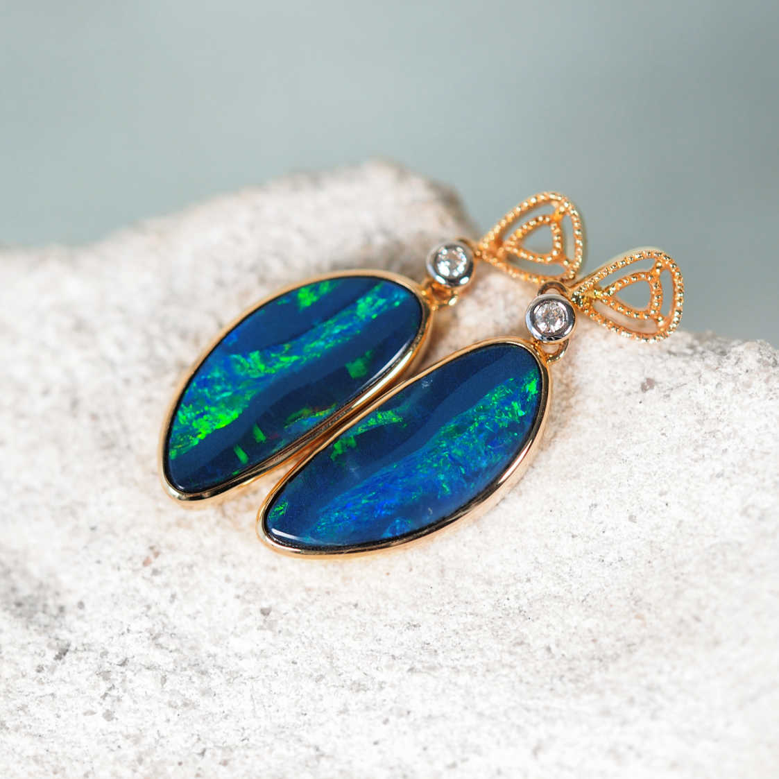 'Melisa' Doublet Opal Earrings 14ct Gold
