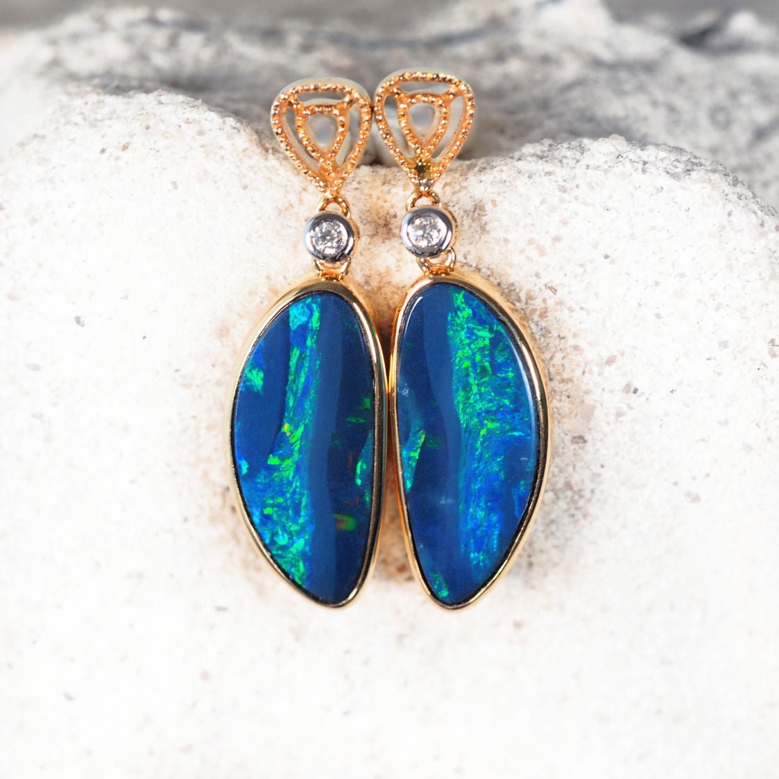 'Melisa' Doublet Opal Earrings 14ct Gold