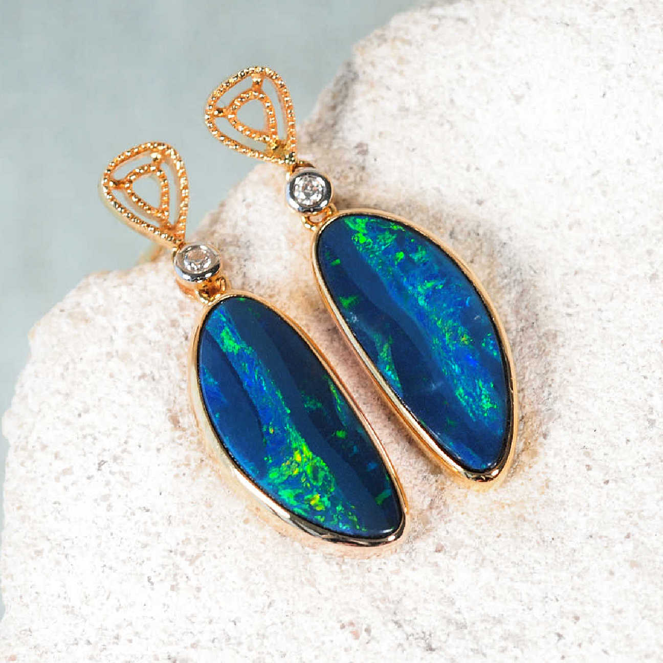 'Melisa' Doublet Opal Earrings 14ct Gold