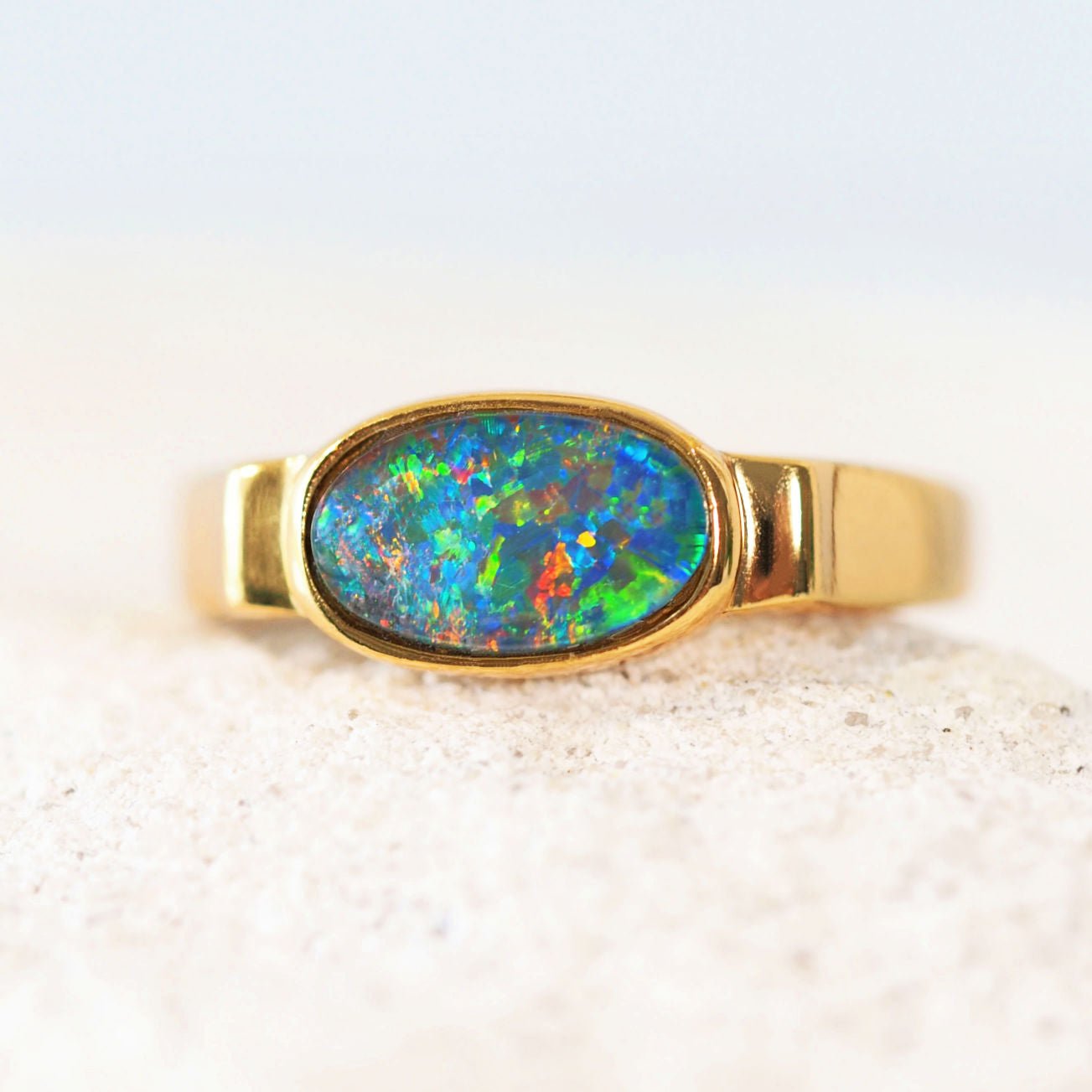 'Milani' Triplet Opal Ring Gold Plated Silver