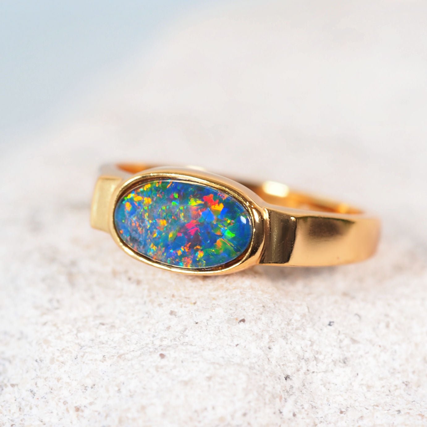 'Milani' Triplet Opal Ring Gold Plated Silver