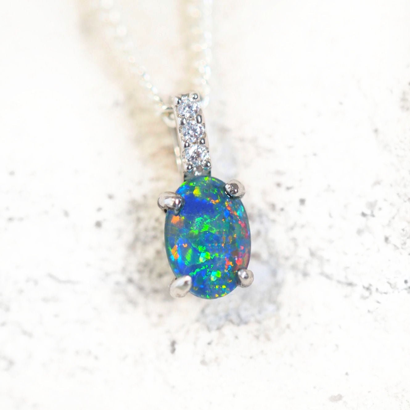 'Moana' Triplet Opal Pendant Silver