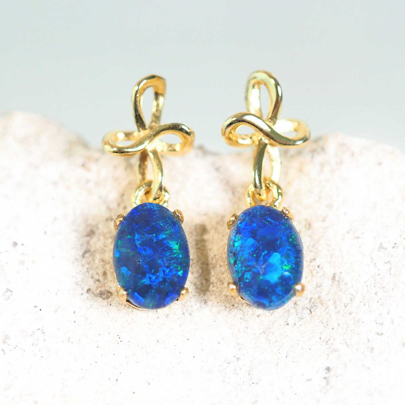 'Nicci Blue' Triplet Opal Earrings Gold Plated Silver