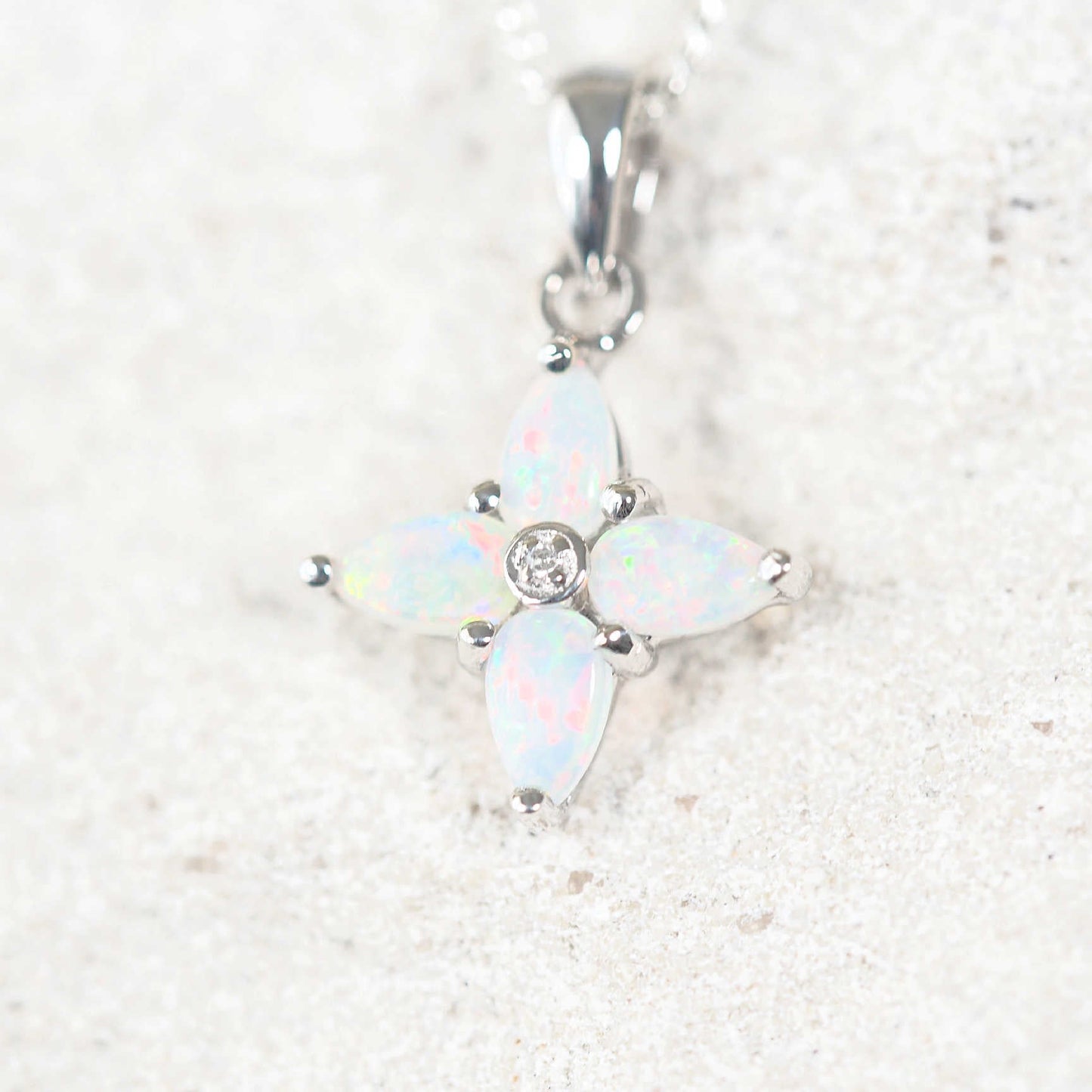 'North Star' White Opal Pendant 9ct White Gold