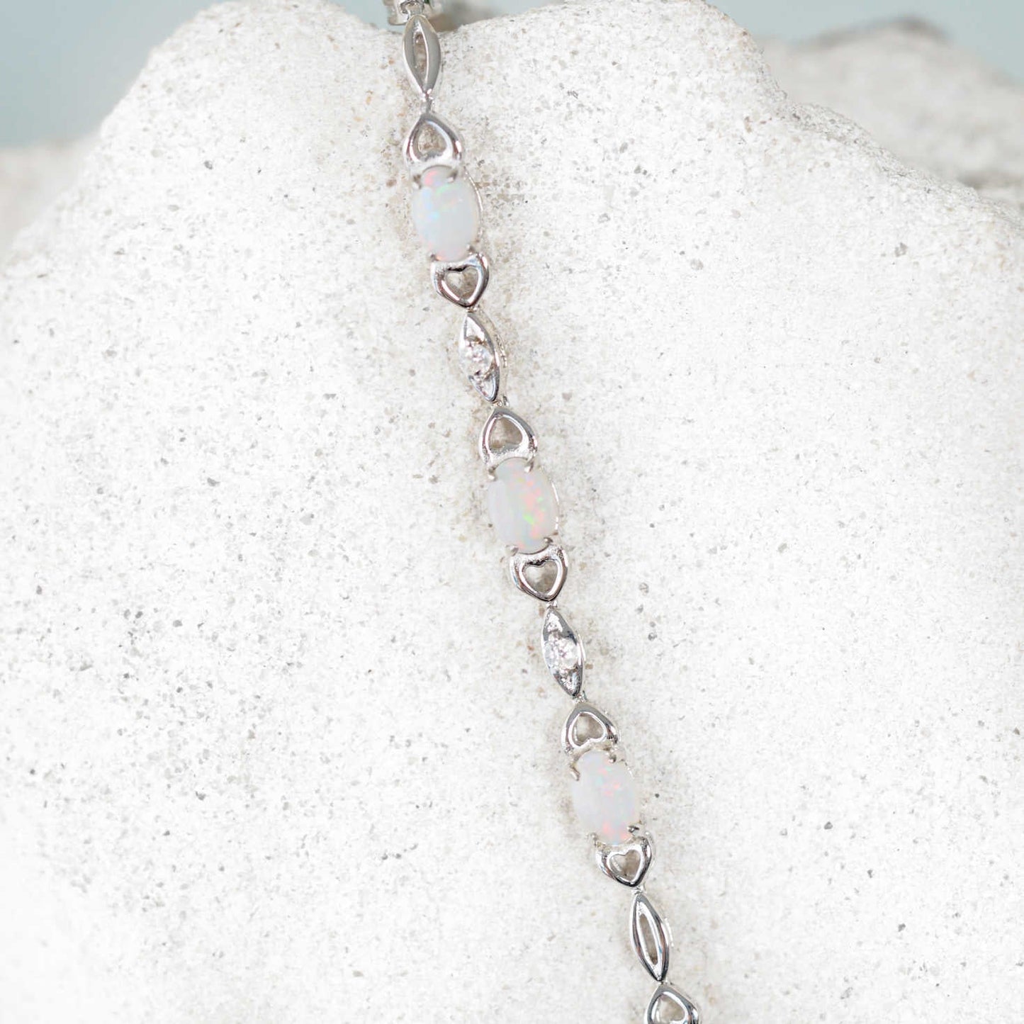 'Passion Trio' White Opal Bracelet Silver