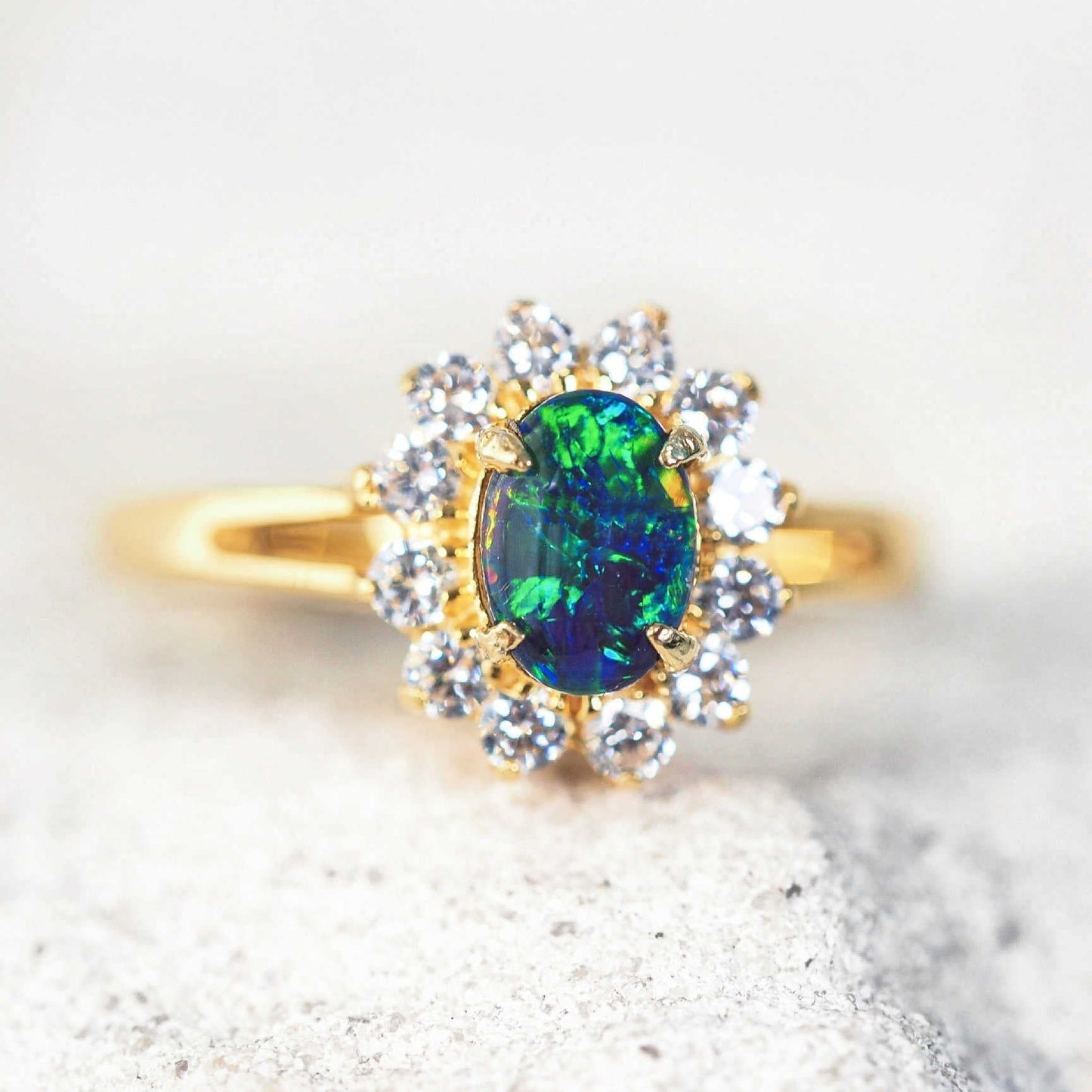'Princess Blue' Triplet Opal Ring Gold Plated Silver