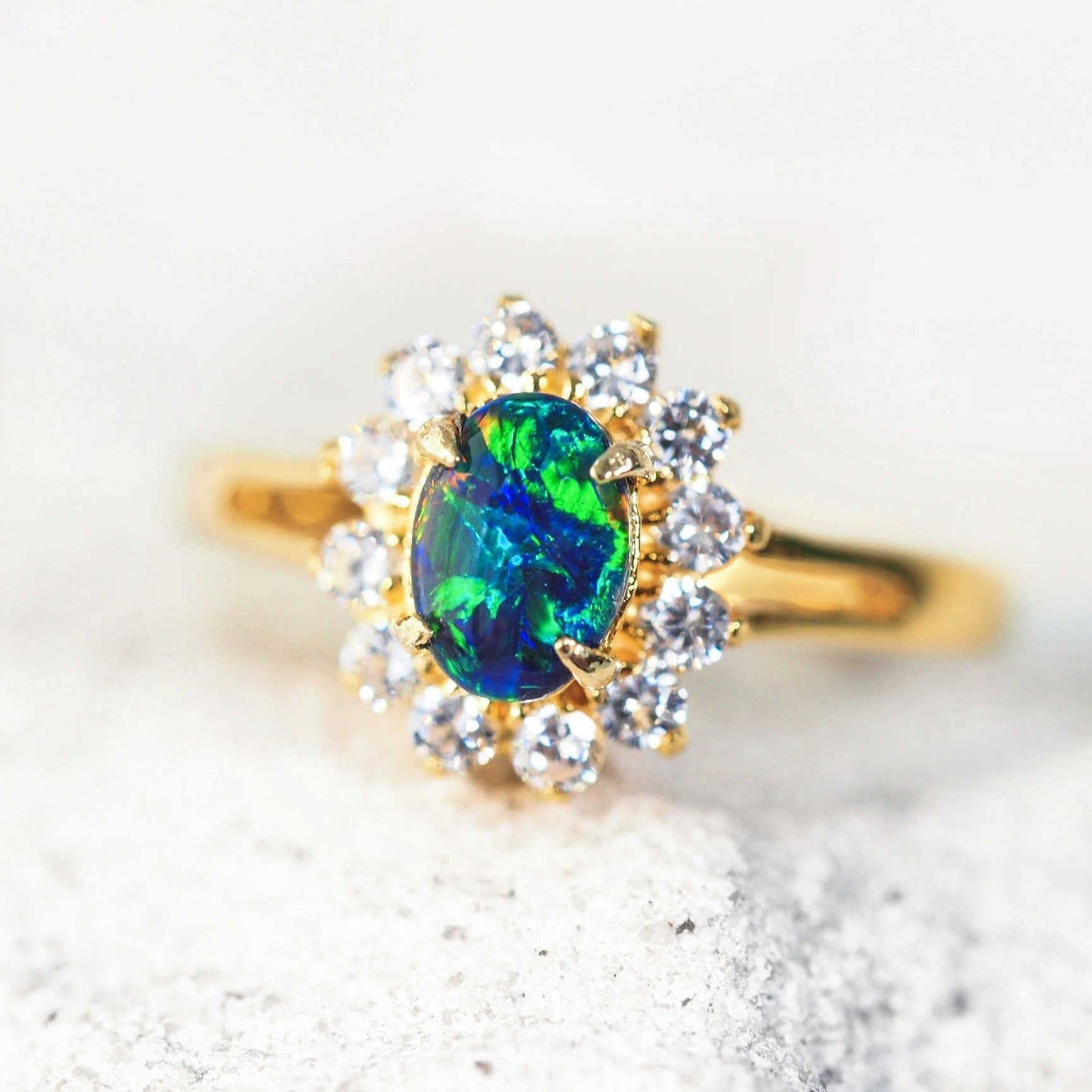 'Princess Blue' Triplet Opal Ring Gold Plated Silver