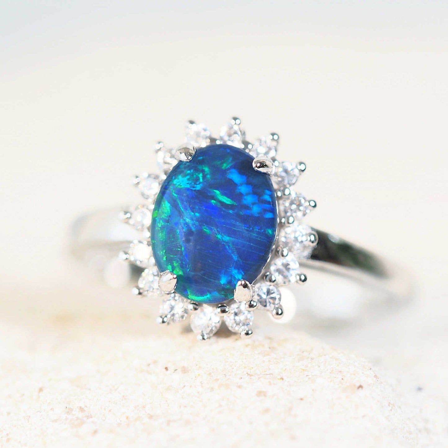 'Princess Grande Blue' Triplet Opal Ring Silver