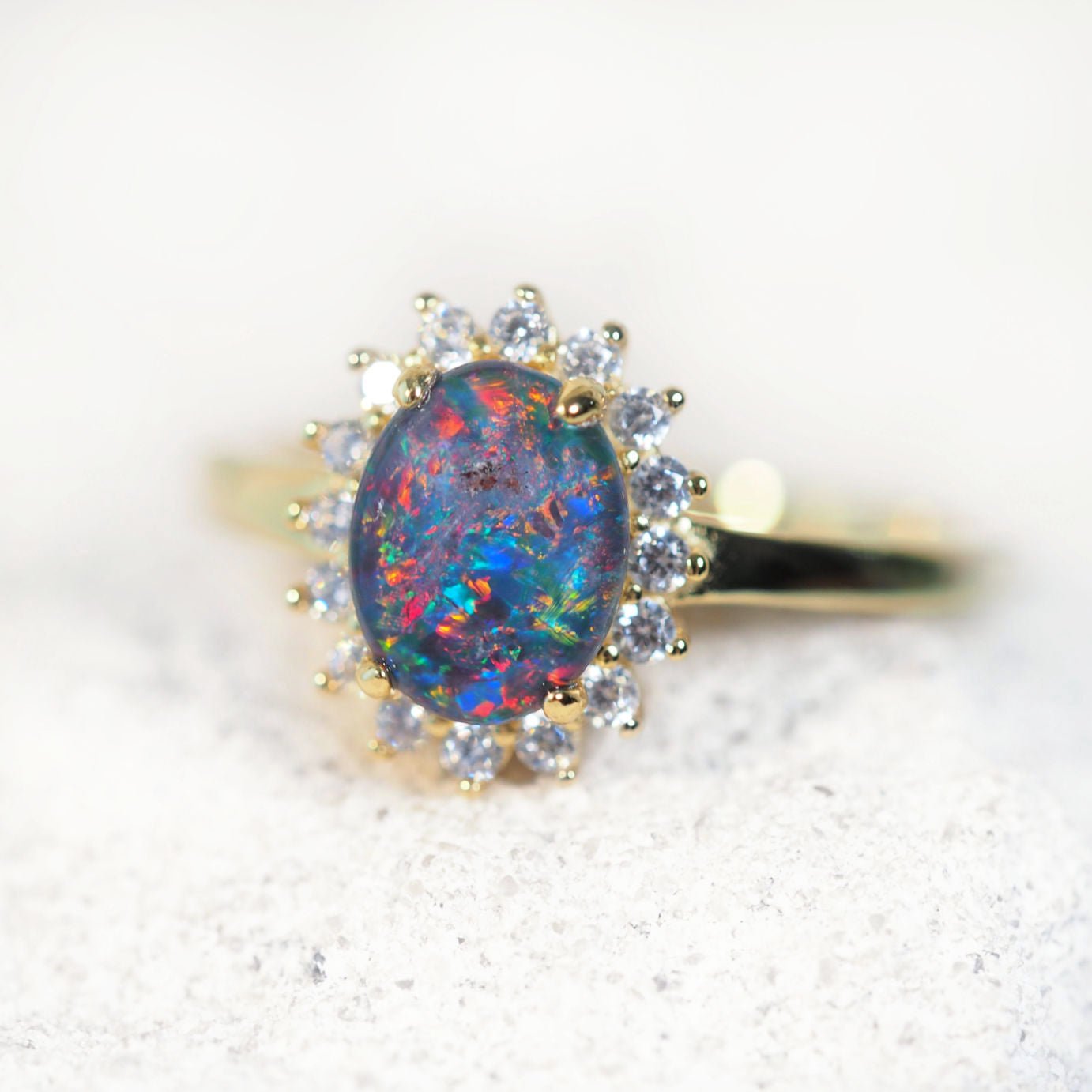 'Princess Grande' Triplet Opal Ring Gold Plated Silver