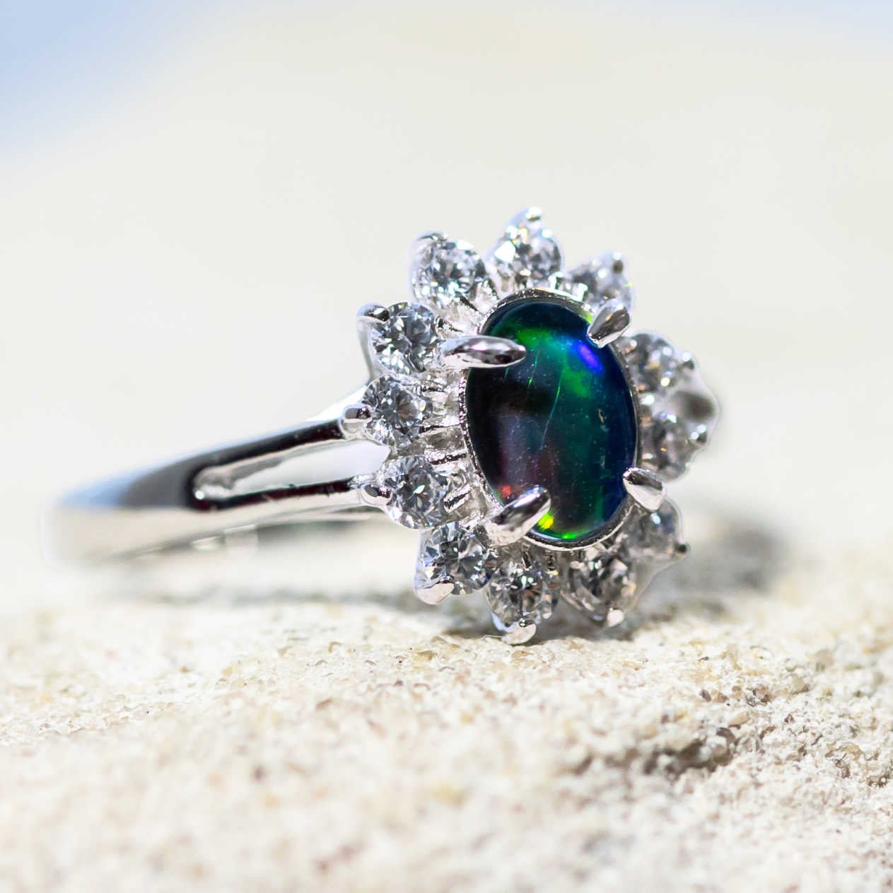 'Princess Blue' Triplet Opal Ring Silver