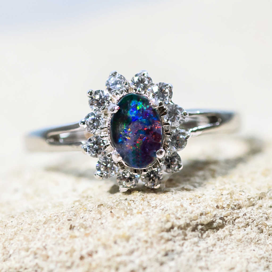 'Princess' Triplet Opal Ring Silver