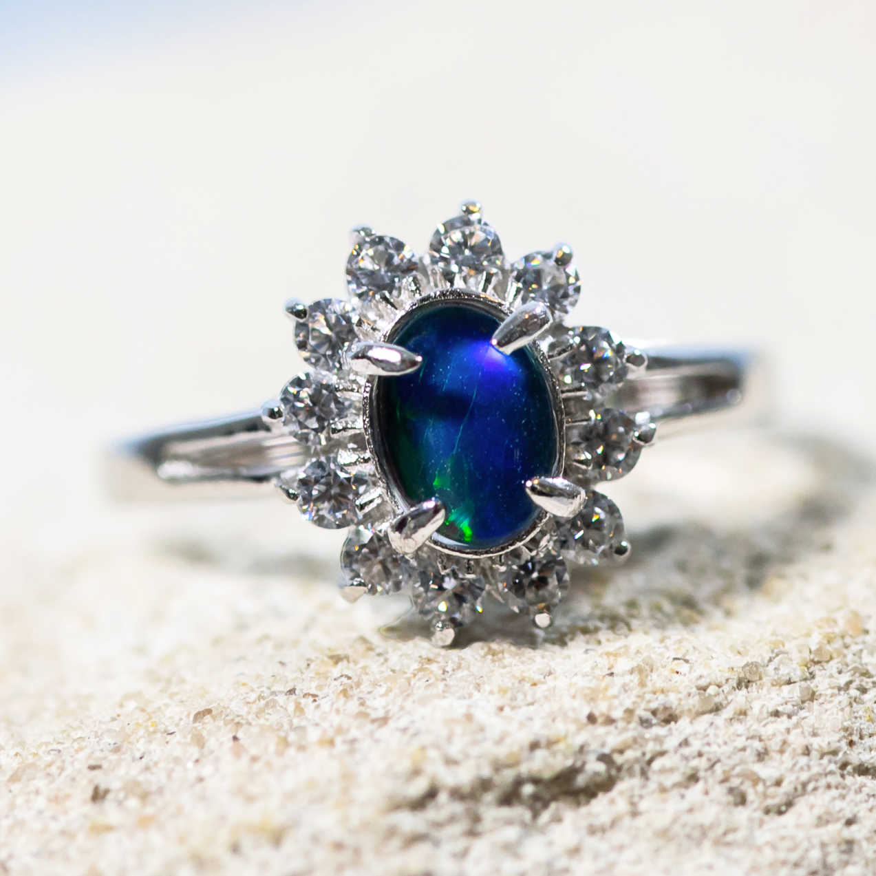'Princess Blue' Triplet Opal Ring Silver