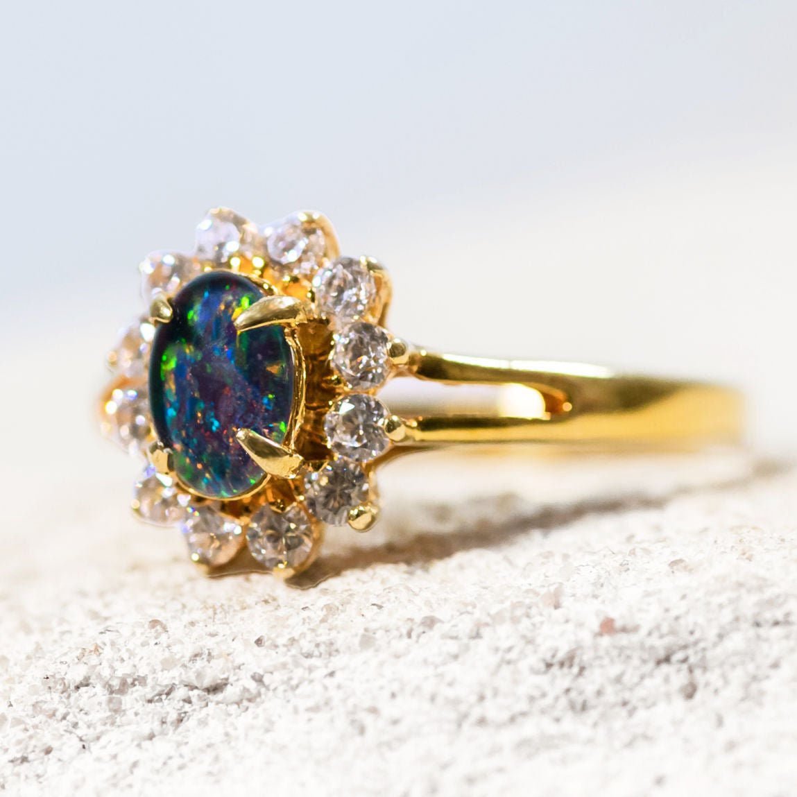 'Princess' Triplet Opal Ring Gold Plated Silver