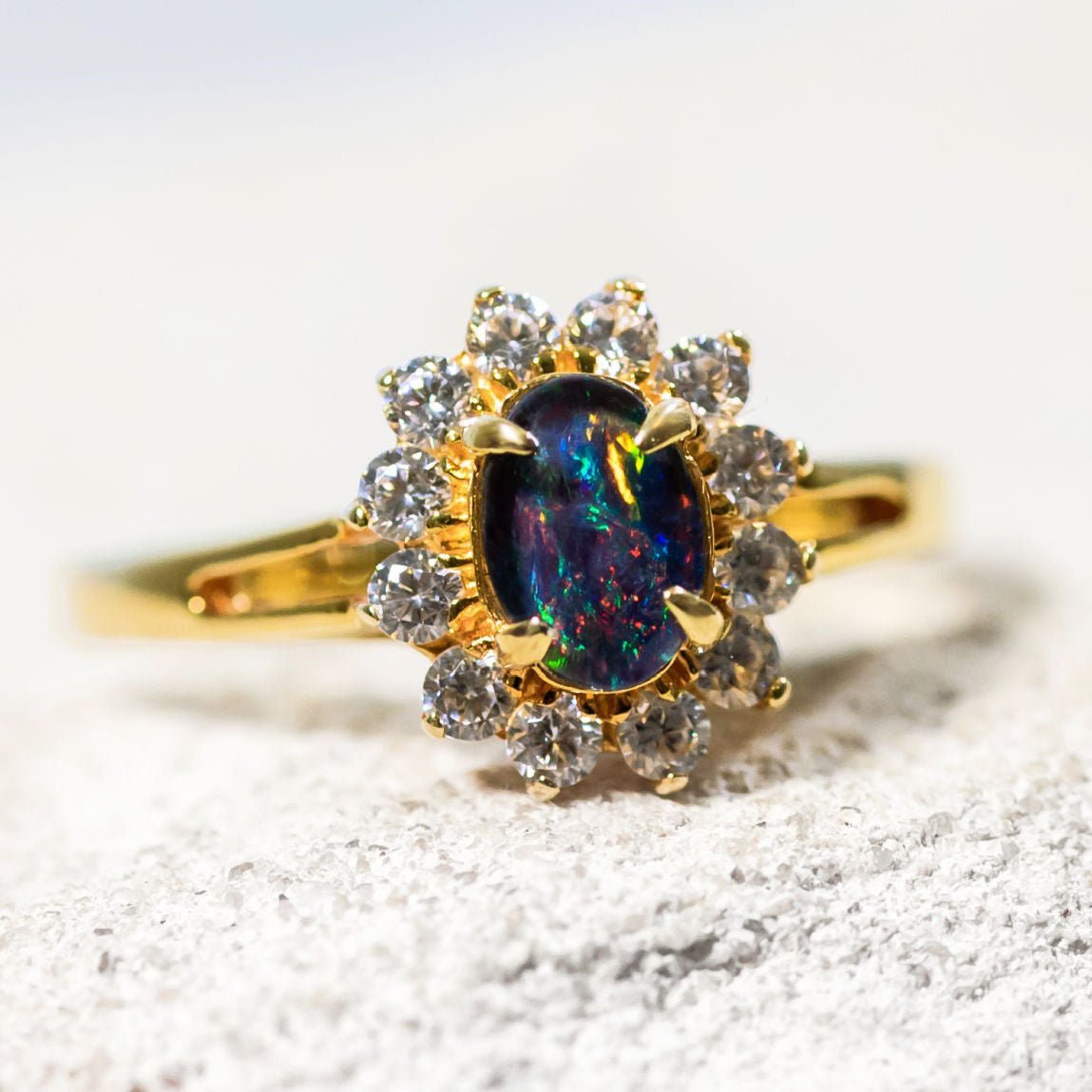 'Princess' Triplet Opal Ring Gold Plated Silver