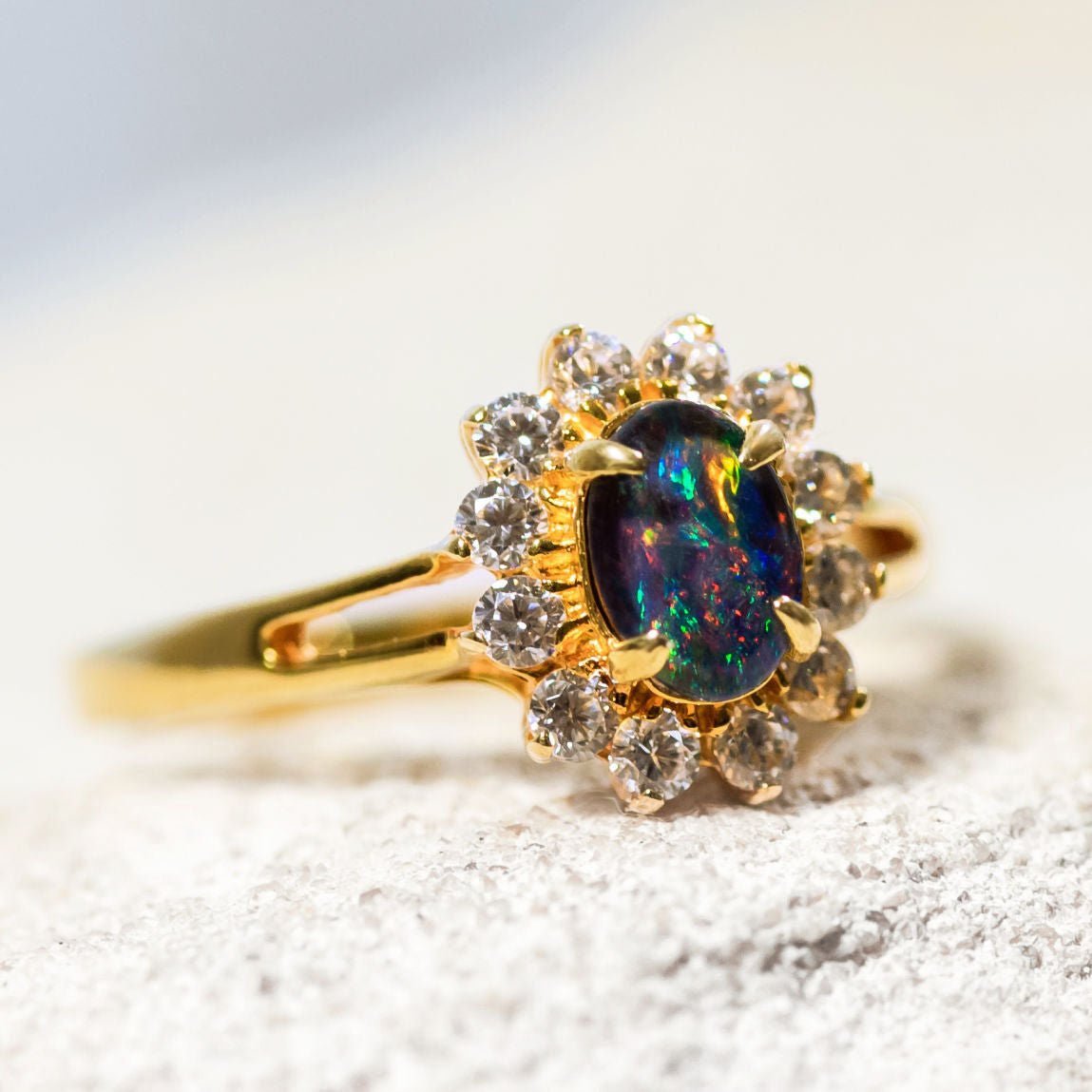'Princess' Triplet Opal Ring Gold Plated Silver