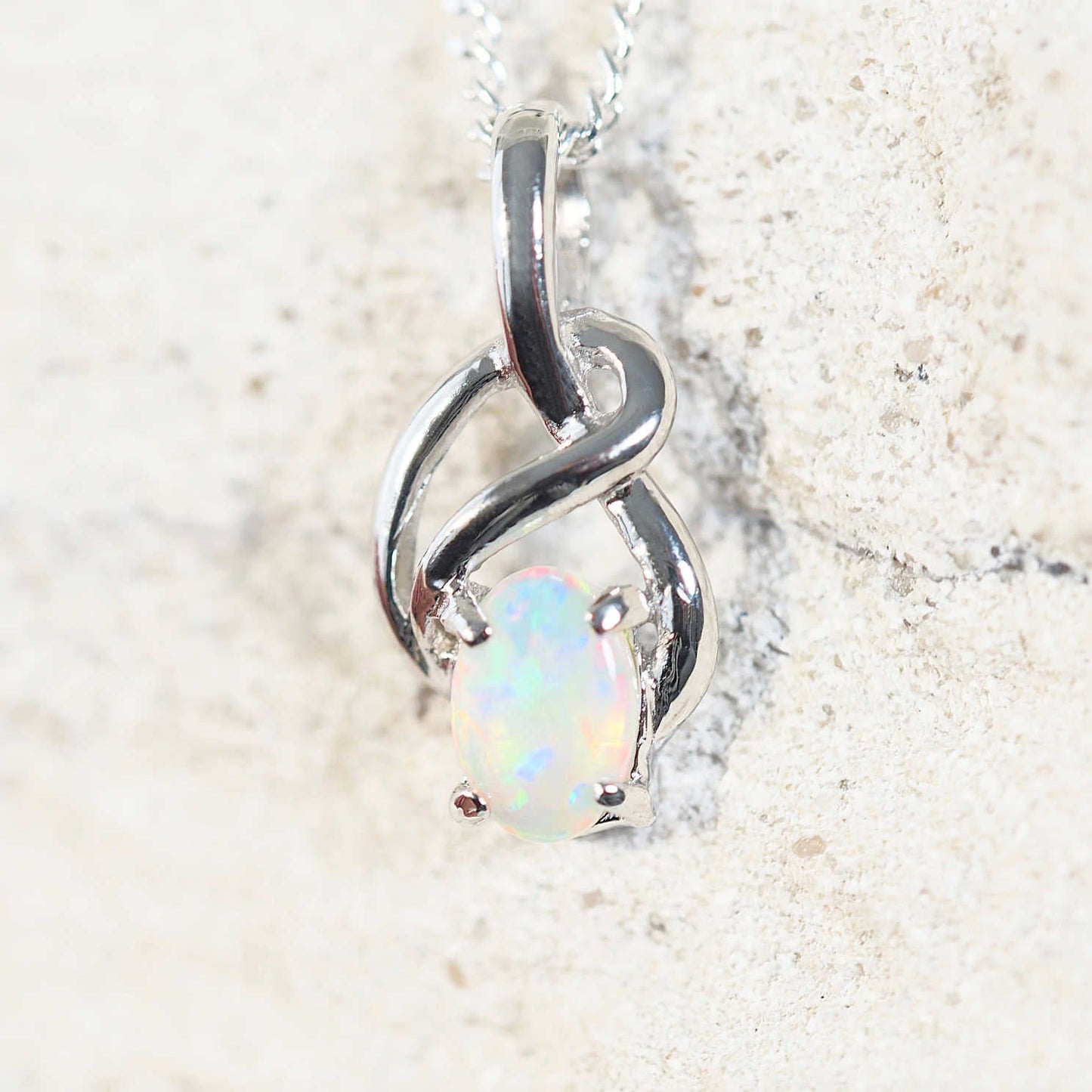 'Rian' White Opal Pendant Silver