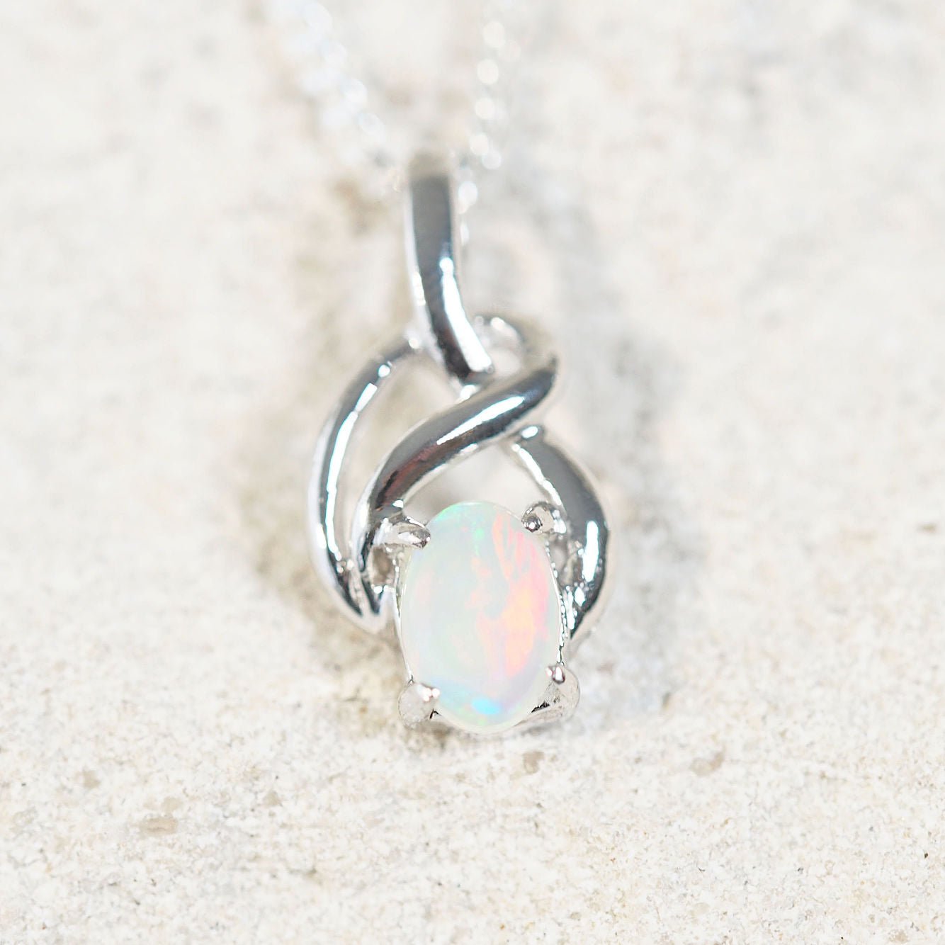 'Rian' White Opal Pendant Silver