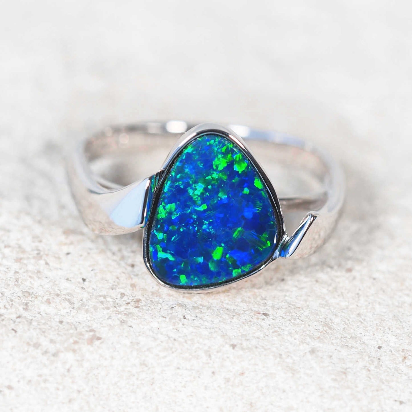 'Serena' Doublet Opal Ring 14ct White Gold