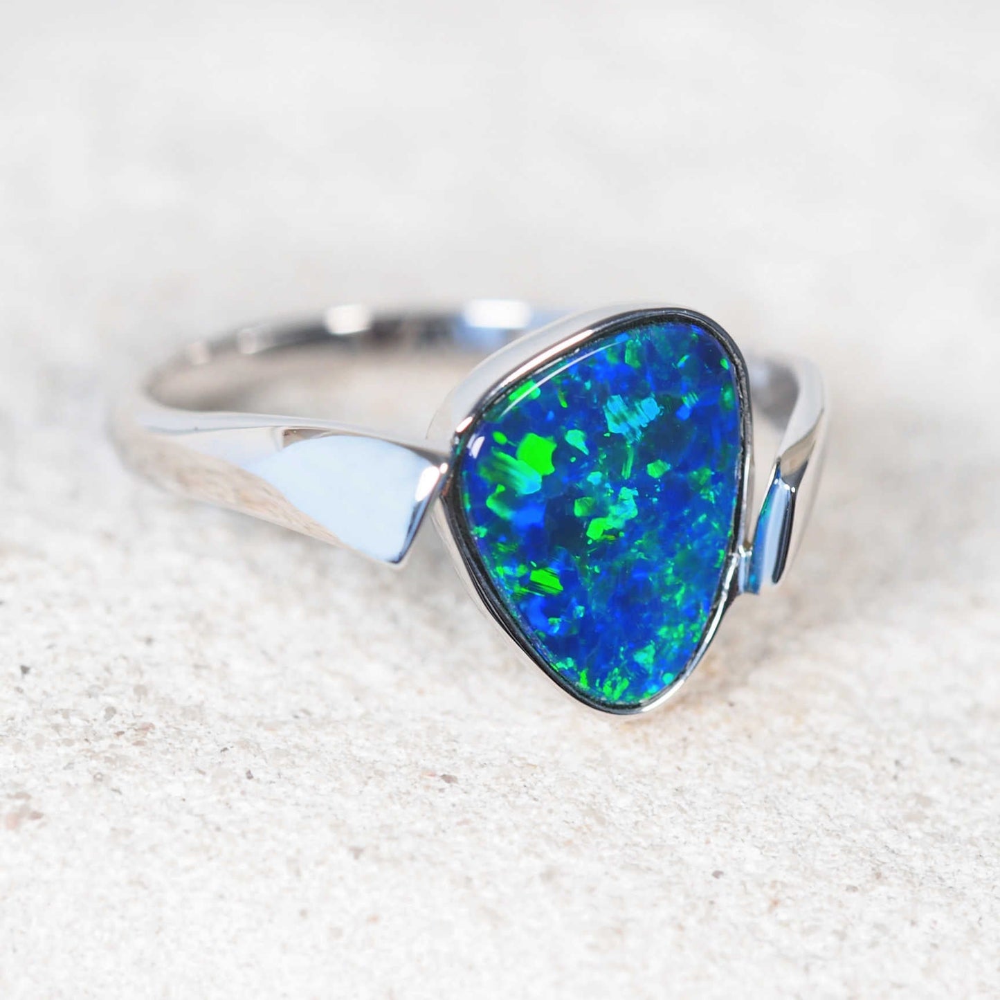 'Serena' Doublet Opal Ring 14ct White Gold
