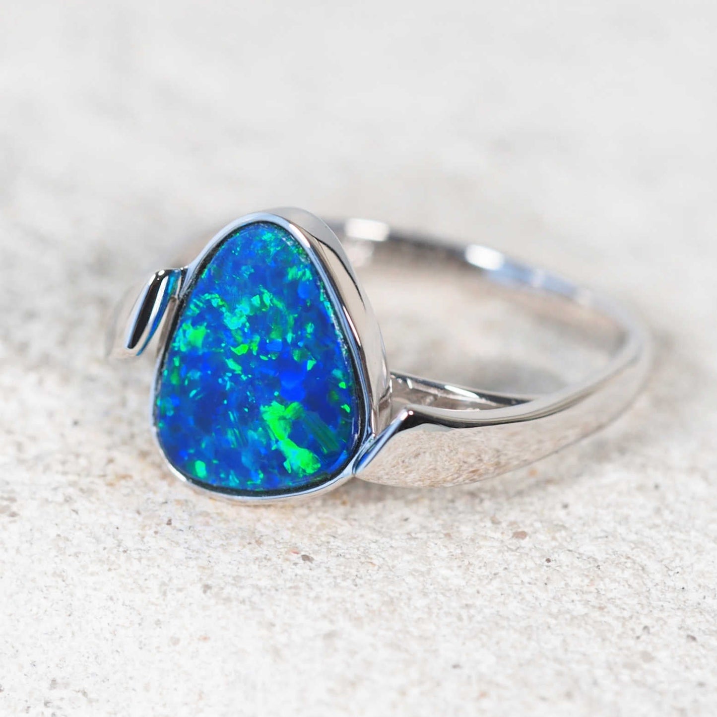 'Serena' Doublet Opal Ring 14ct White Gold