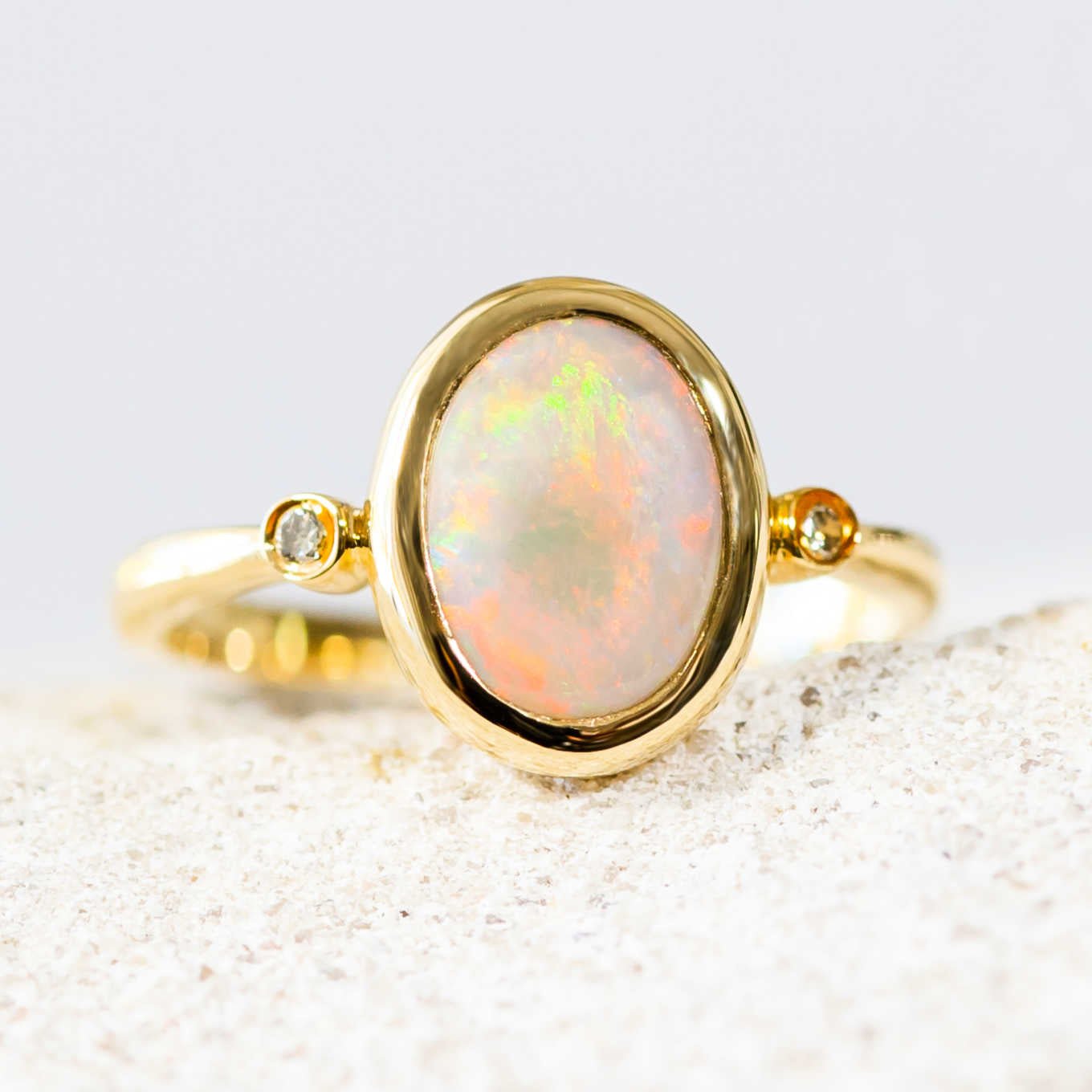 'Sigrid' White Opal Ring 18ct Gold