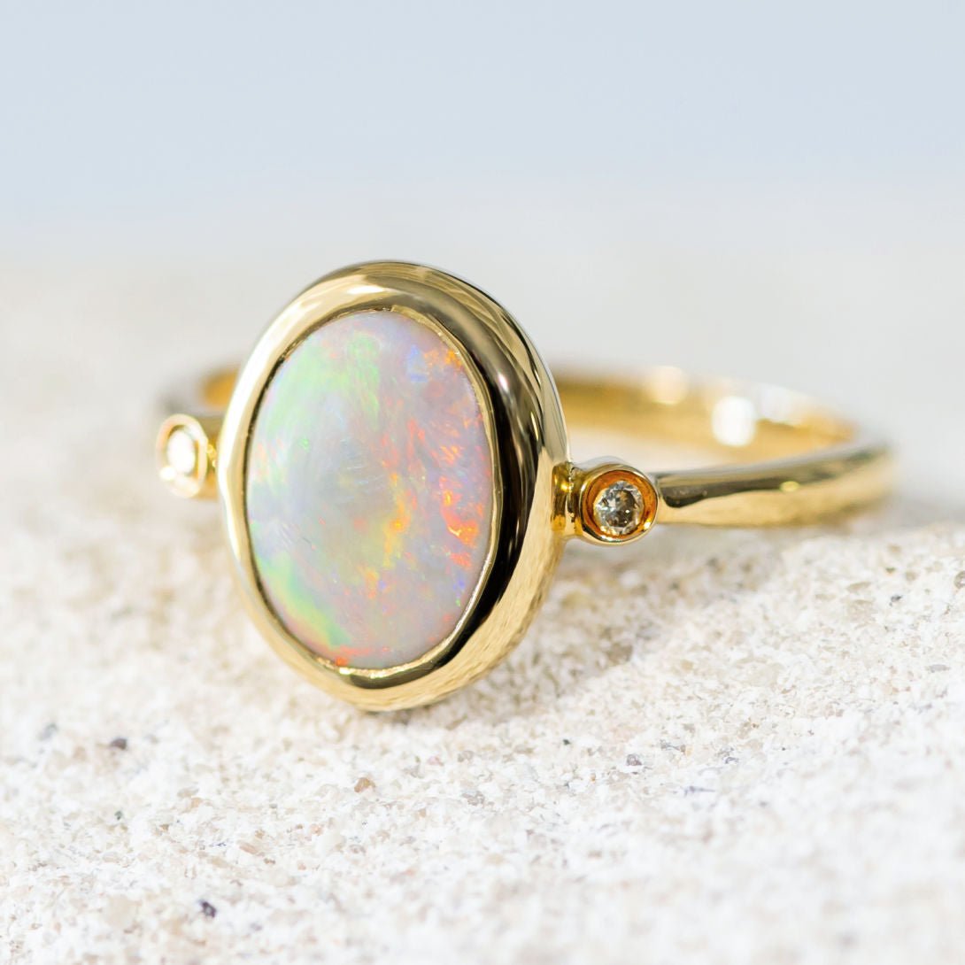 'Sigrid' White Opal Ring 18ct Gold