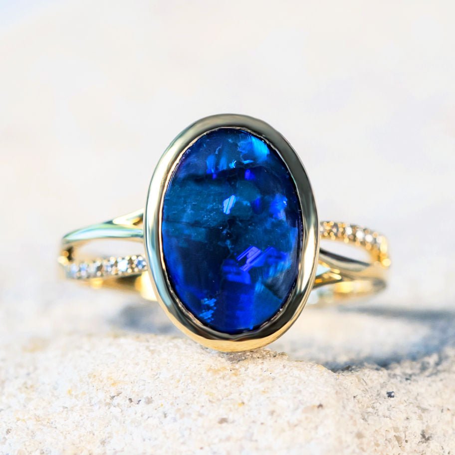 'Sofia' Black Opal Ring 18ct Gold