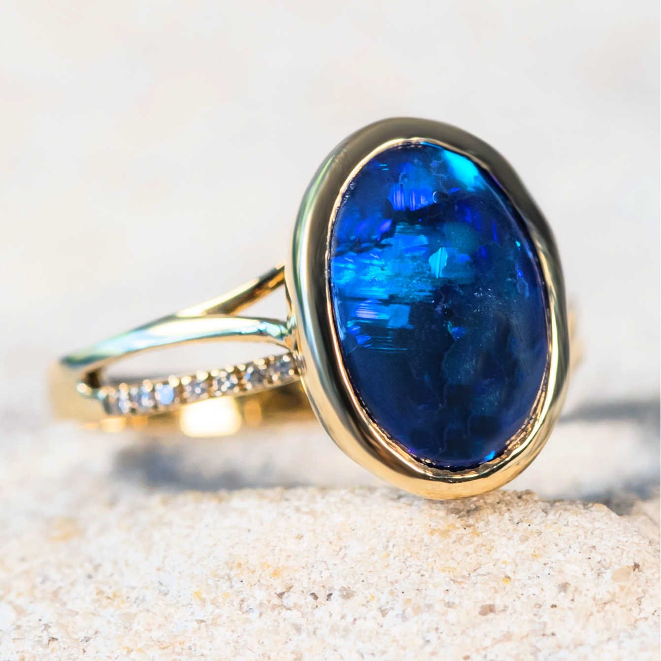 'Sofia' Black Opal Ring 18ct Gold