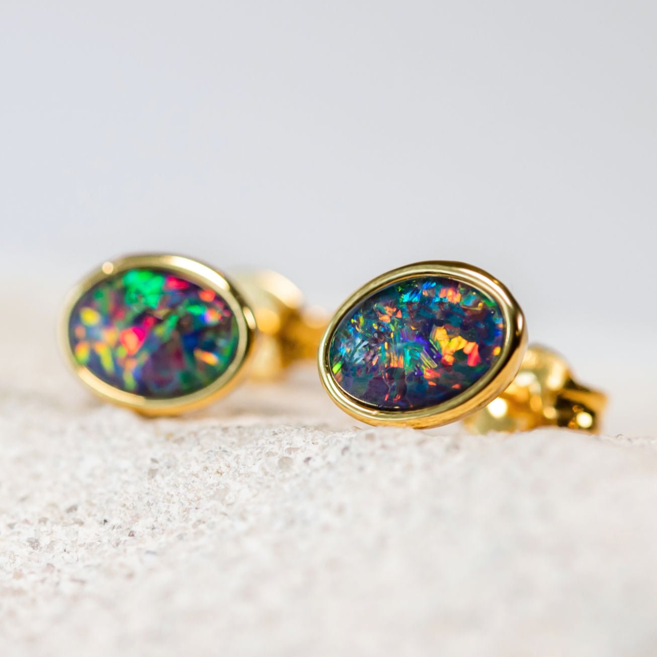 'Sophia Grande' Triplet Opal Earrings Gold Plated Silver