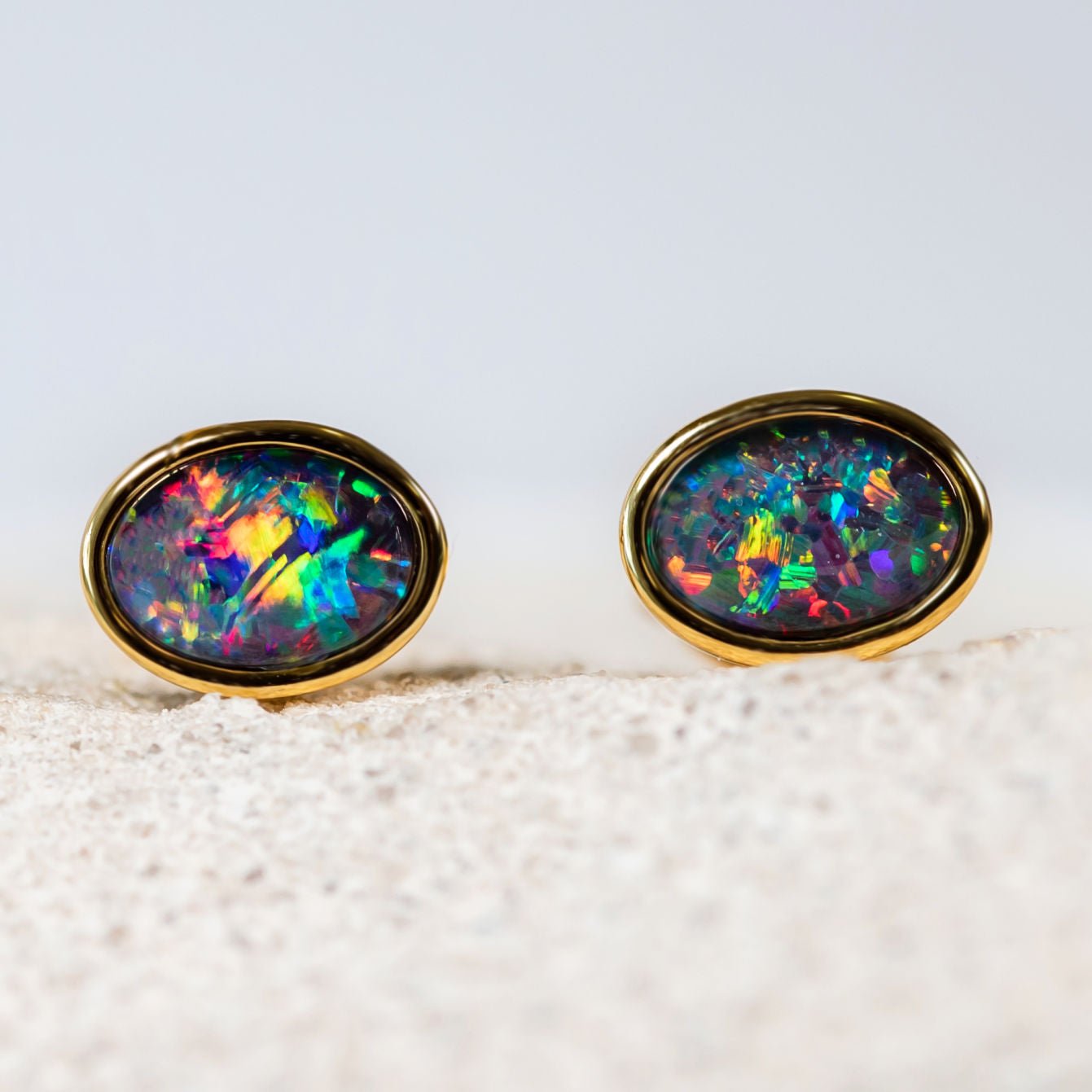 'Sophia Grande' Triplet Opal Earrings Gold Plated Silver