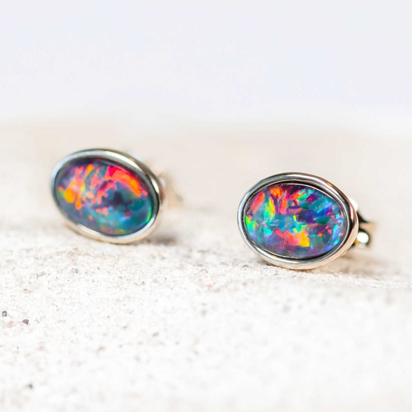 'Sophia Grande' Triplet Opal Earrings Silver