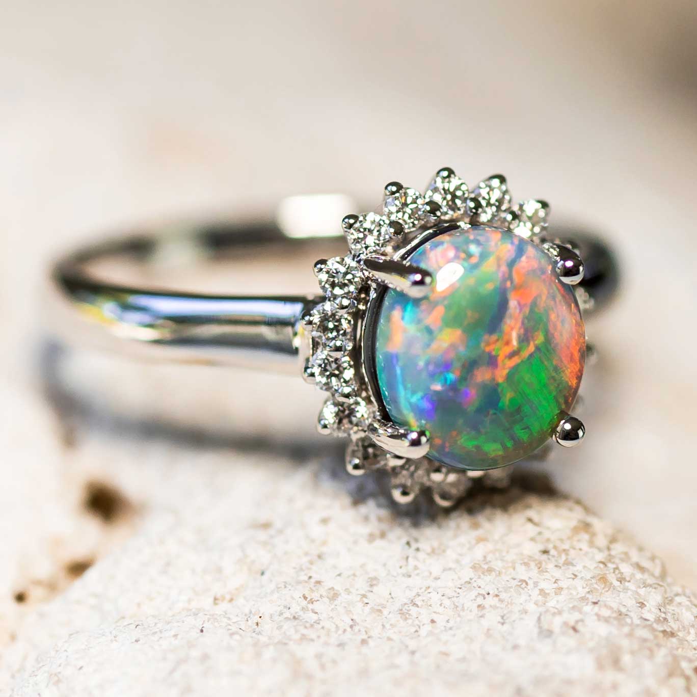 'Southern Princess' Black Opal Ring 18ct White Gold
