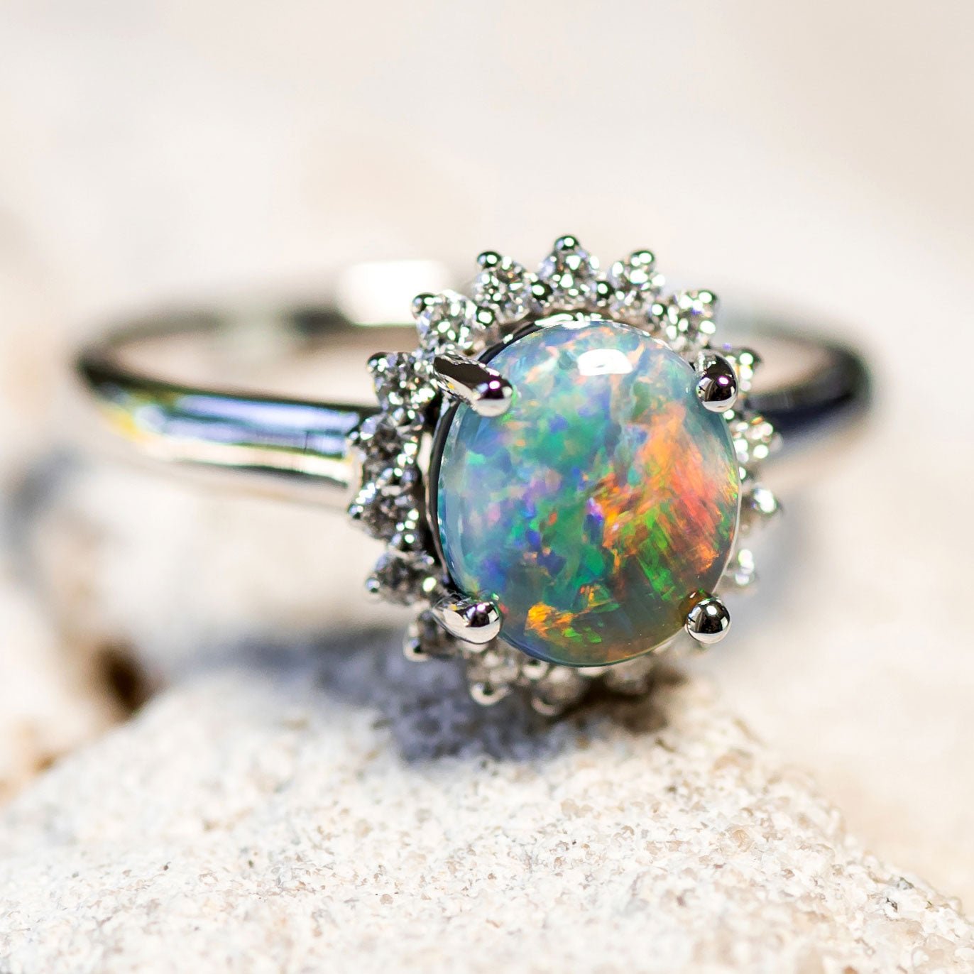 'Southern Princess' Black Opal Ring 18ct White Gold