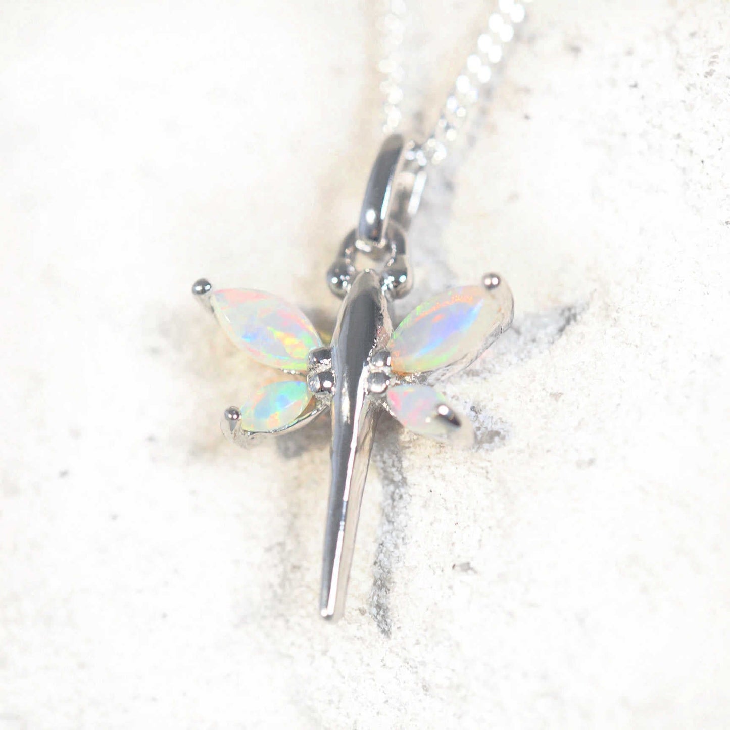 'Spring Dragonfly' Crystal Opal Pendant Silver