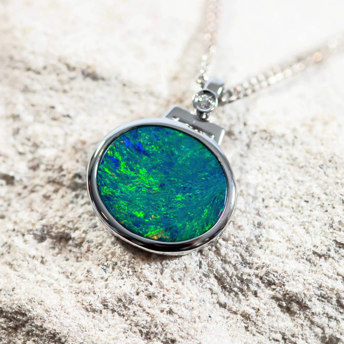 'Spring Garden' Doublet Opal Pendant 14ct White Gold