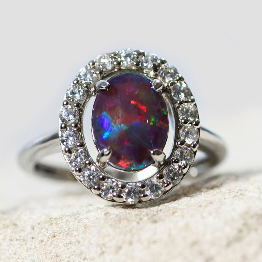 'Stella' Triplet Opal Ring SIlver