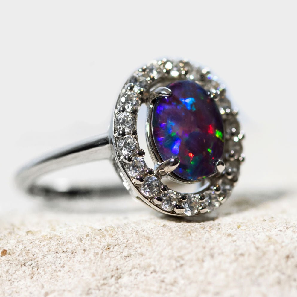 'Stella' Triplet Opal Ring SIlver