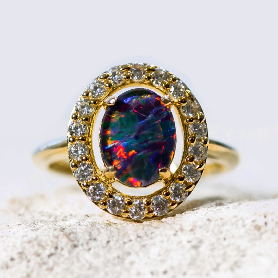 'Stella' Triplet Opal Ring Gold Plated Silver