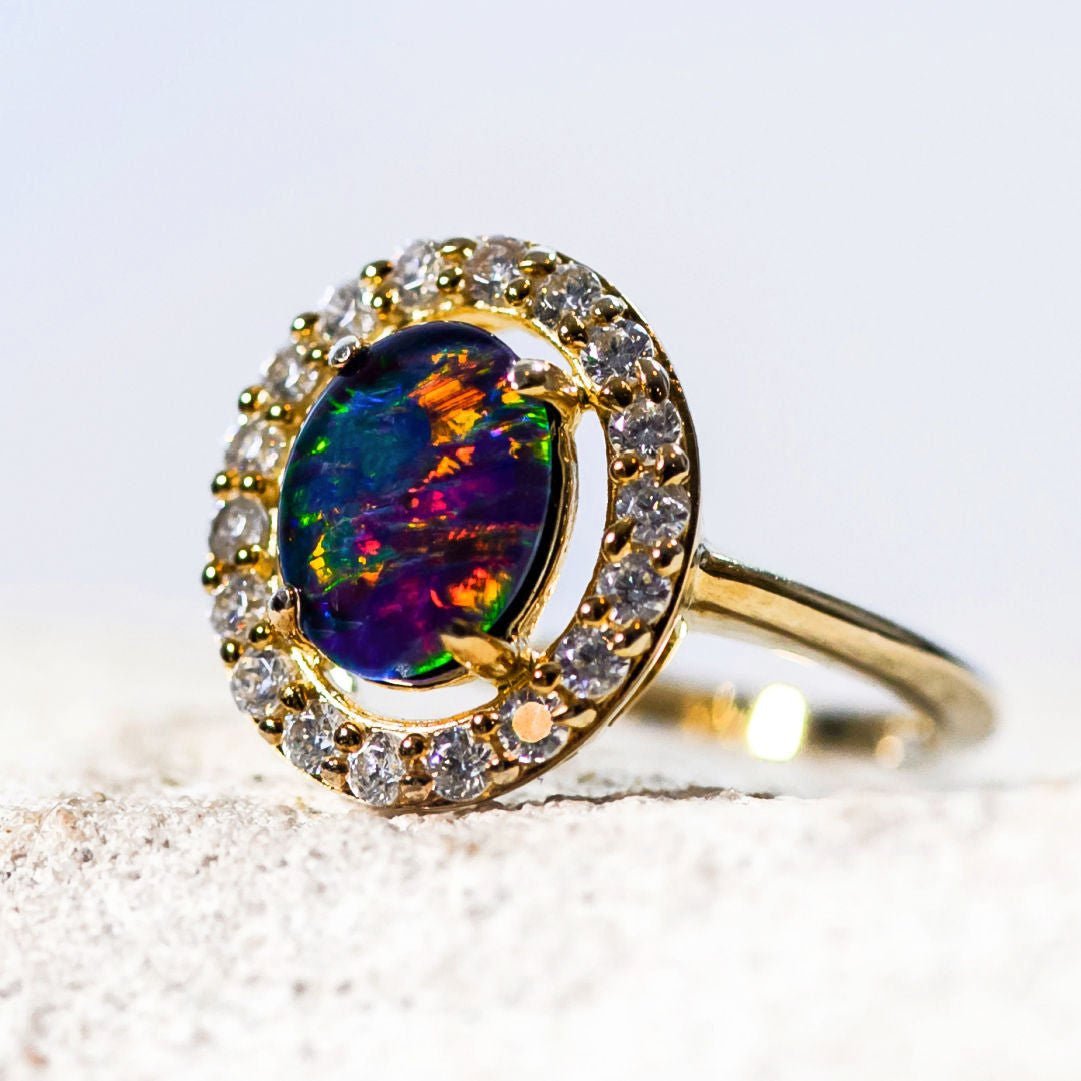 'Stella' Triplet Opal Ring Gold Plated Silver