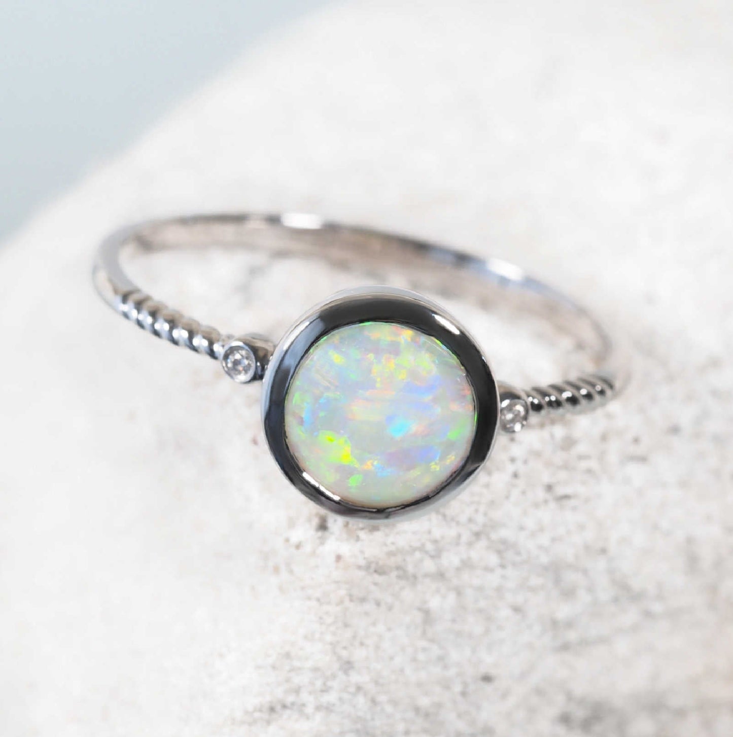 'Thalia' Crystal Opal Ring 14ct White Gold