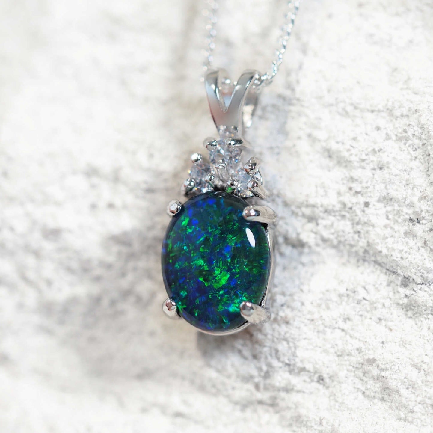 'Trinity Blue Midi' Triplet Opal Pendant Silver