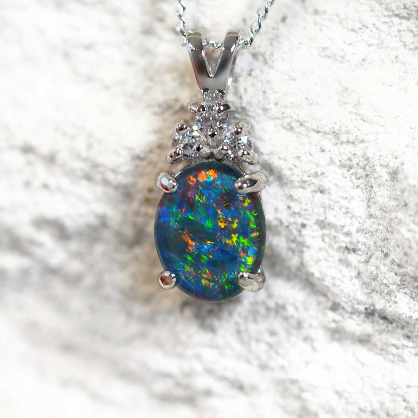 'Trinity Midi' Triplet Opal Pendant Silver