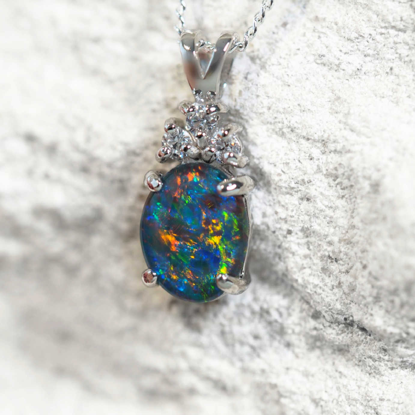 'Trinity Midi' Triplet Opal Pendant Silver