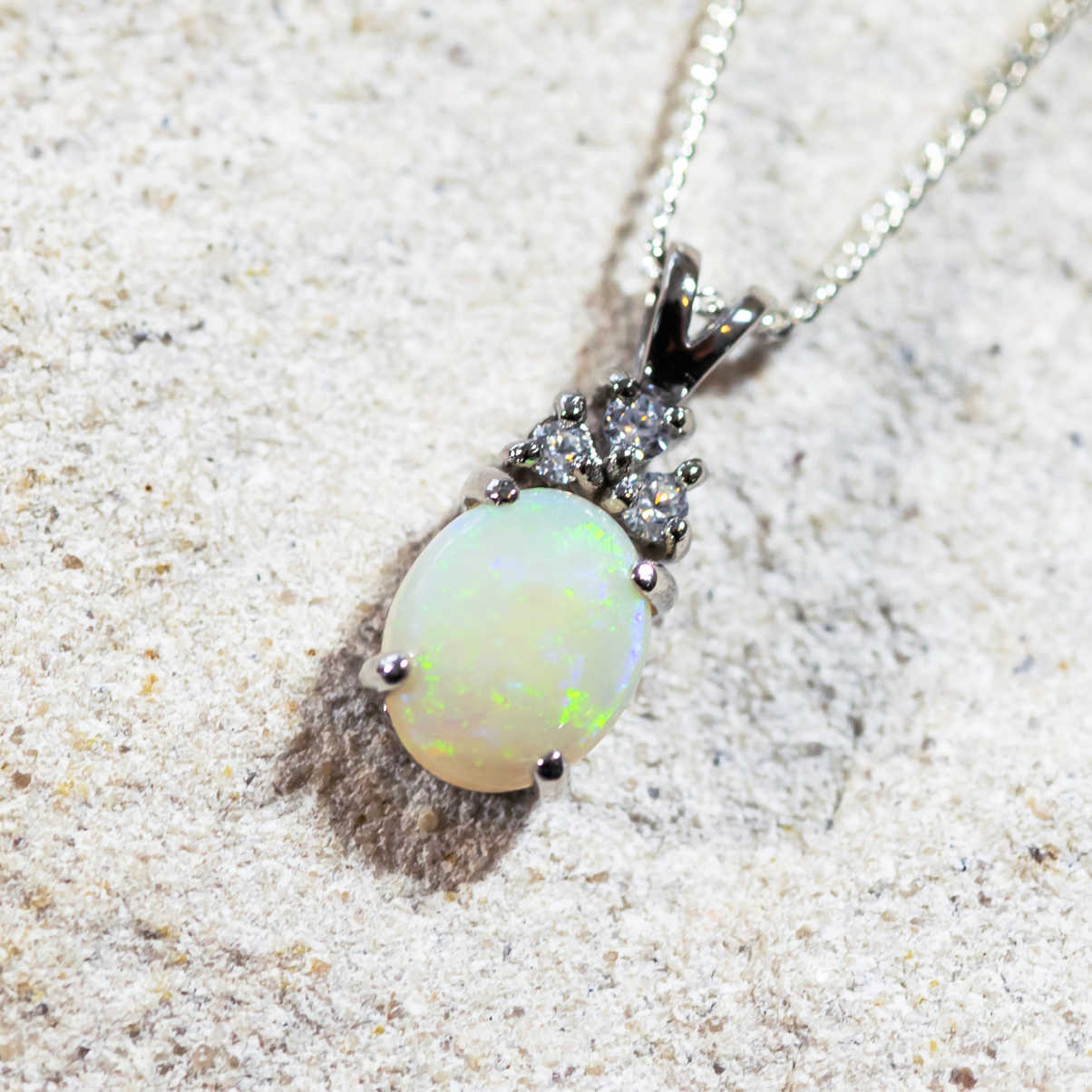 'Tiara Grande' White Opal Pendant Silver