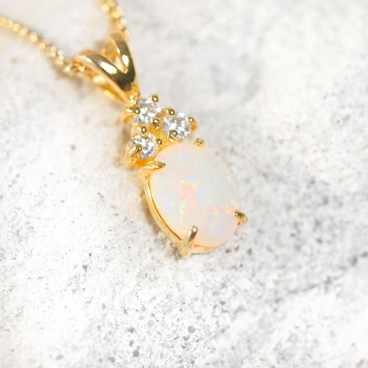 'Trinity' White Opal Pendant Gold Plated Silver