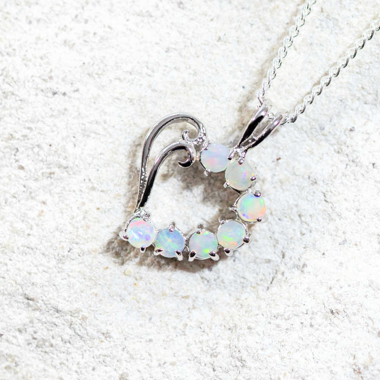 'Valentine' Crystal Opal Pendant Silver