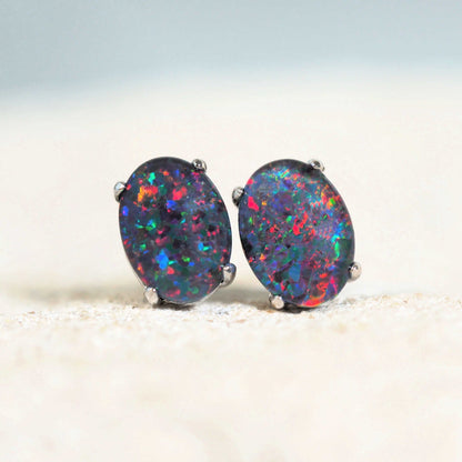 'Olivia Grande' Triplet Opal Earrings Silver