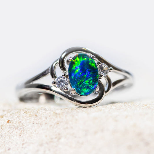 'Alenka Blue' Triplet Opal Ring Silver