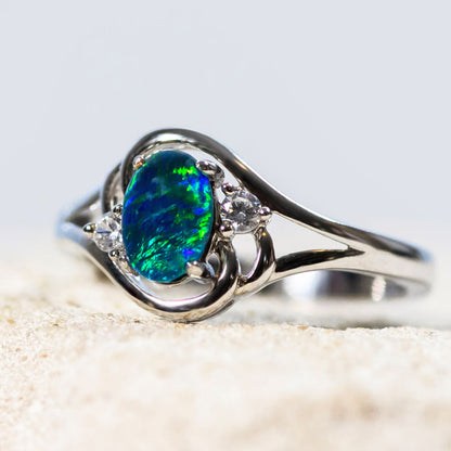 'Alenka Blue' Triplet Opal Ring Silver
