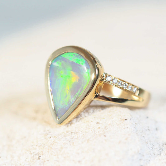 'Aeliana' Semi-Black Opal Ring 14ct Gold
